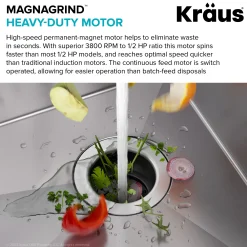 KRAUS WasteGuard High-Speed 1/2 HP Continuous Feed Ultra-Quiet Motor Garbage Disposal