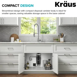 KRAUS WasteGuard High-Speed 1/3 HP Continuous Feed Ultra-Quiet Motor Garbage Disposal