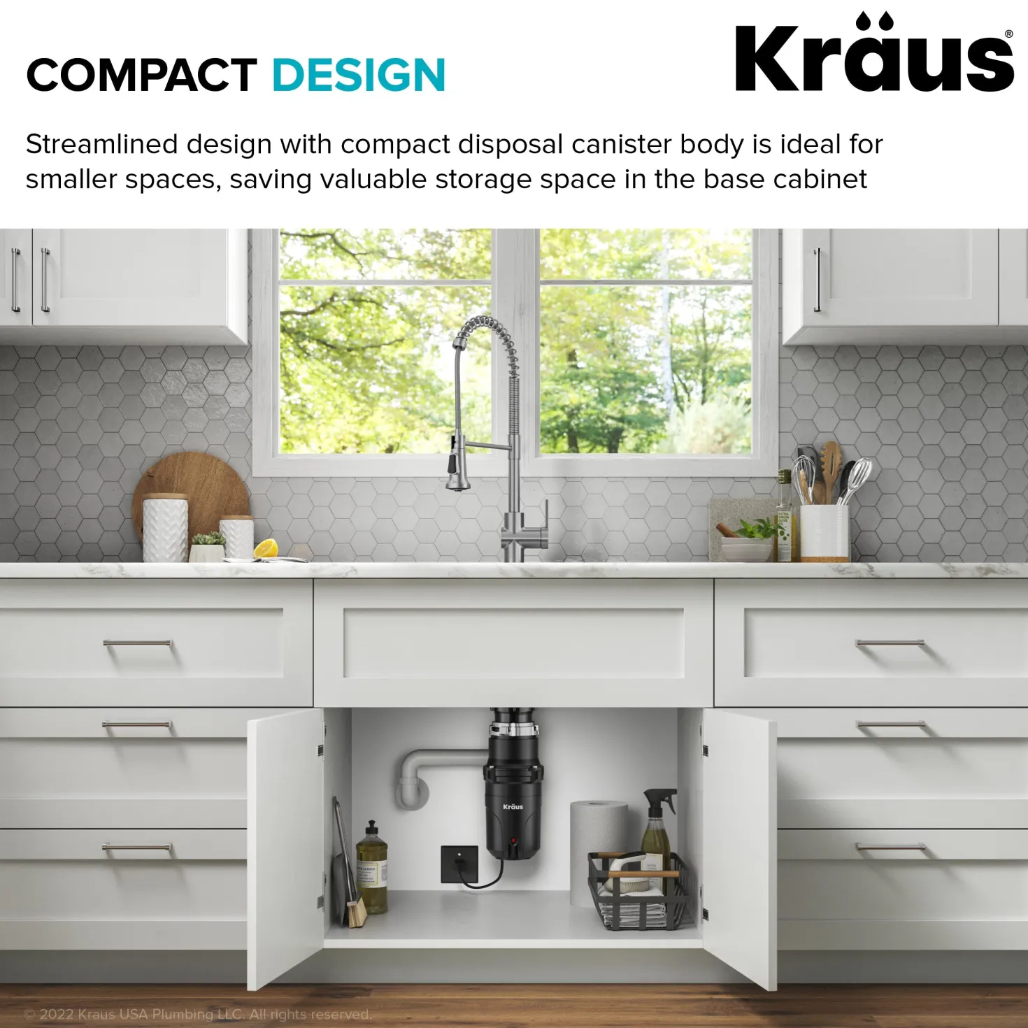 KRAUS WasteGuard High-Speed 1/3 HP Continuous Feed Ultra-Quiet Motor Garbage Disposal