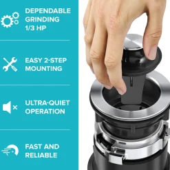 KRAUS WasteGuard High-Speed 1/3 HP Continuous Feed Ultra-Quiet Motor Garbage Disposal