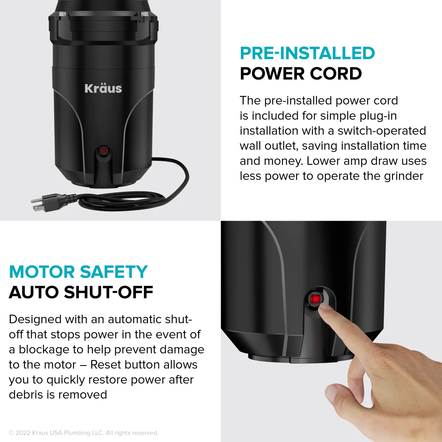 KRAUS WasteGuard High-Speed 1/3 HP Continuous Feed Ultra-Quiet Motor Garbage Disposal