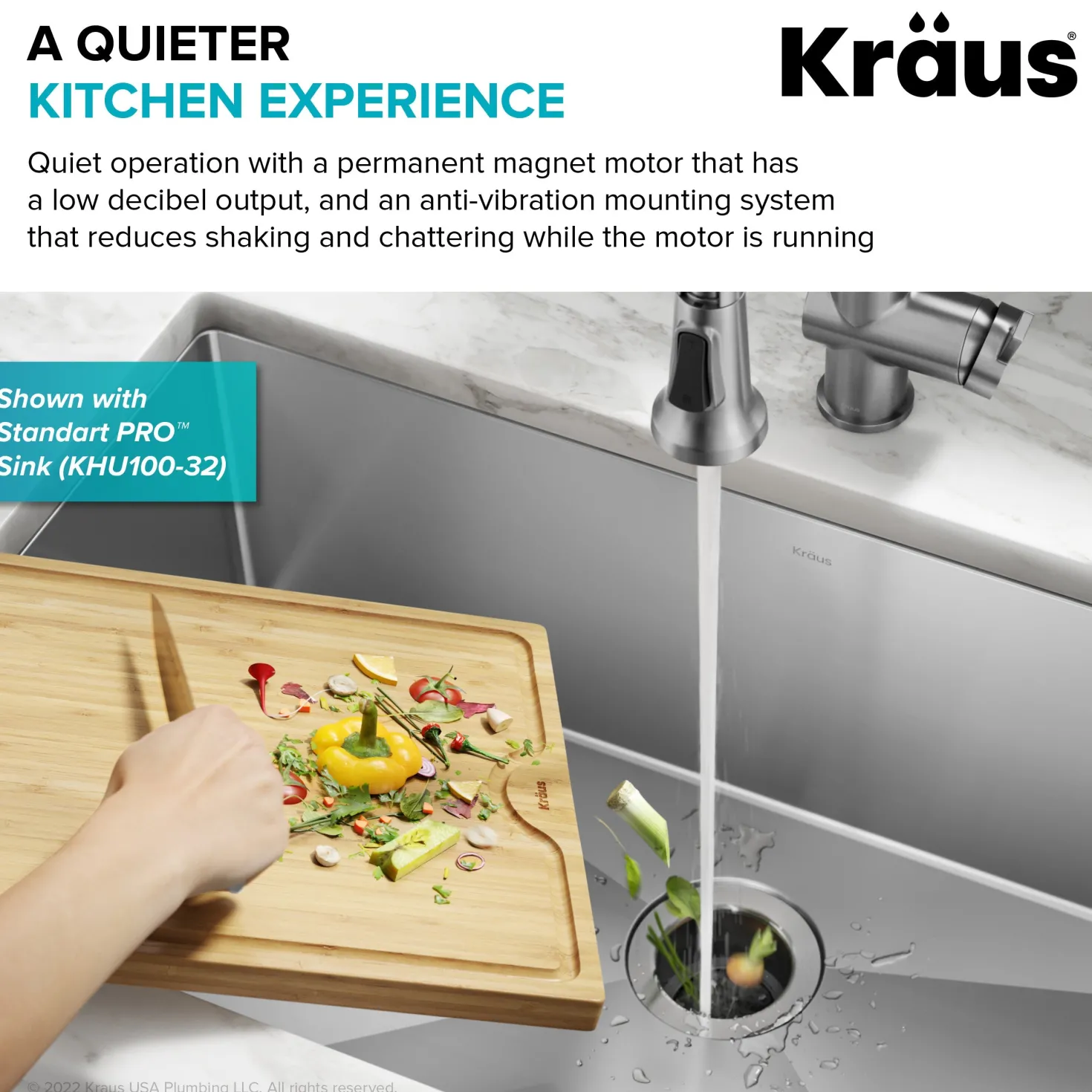 KRAUS WasteGuard High-Speed 1/3 HP Continuous Feed Ultra-Quiet Motor Garbage Disposal