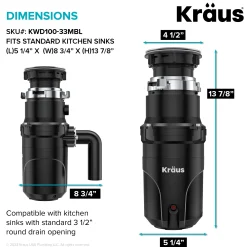 KRAUS WasteGuard High-Speed 1/3 HP Continuous Feed Ultra-Quiet Motor Garbage Disposal