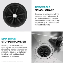 KRAUS WasteGuard High-Speed 3/4 HP Continuous Feed Ultra-Quiet Garbage Disposal with Power Cord - Flange Included