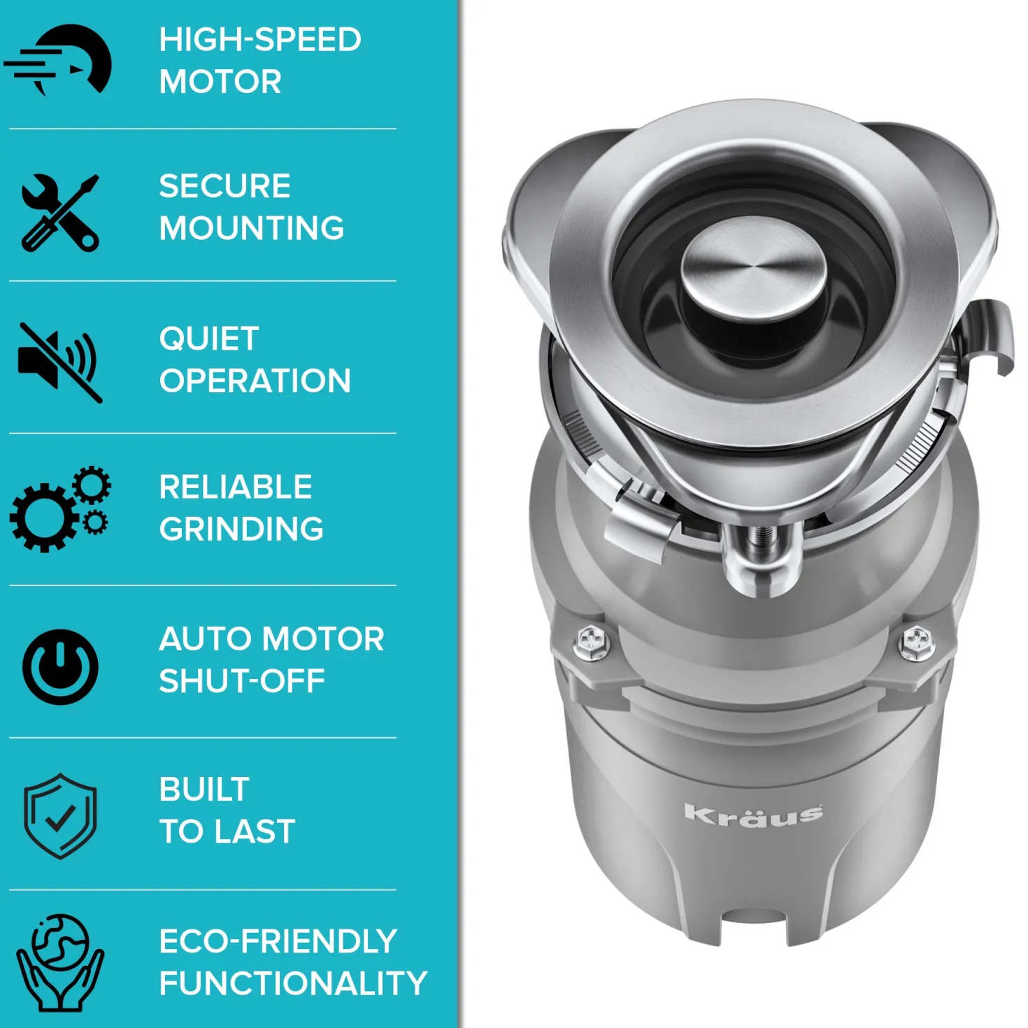 KRAUS WasteGuard High-Speed Ultra Quiet 1/2 HP Continuous Feed Garbage Disposal