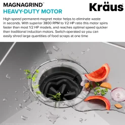 KRAUS WasteGuard High-Speed Ultra Quiet 1/2 HP Continuous Feed Garbage Disposal
