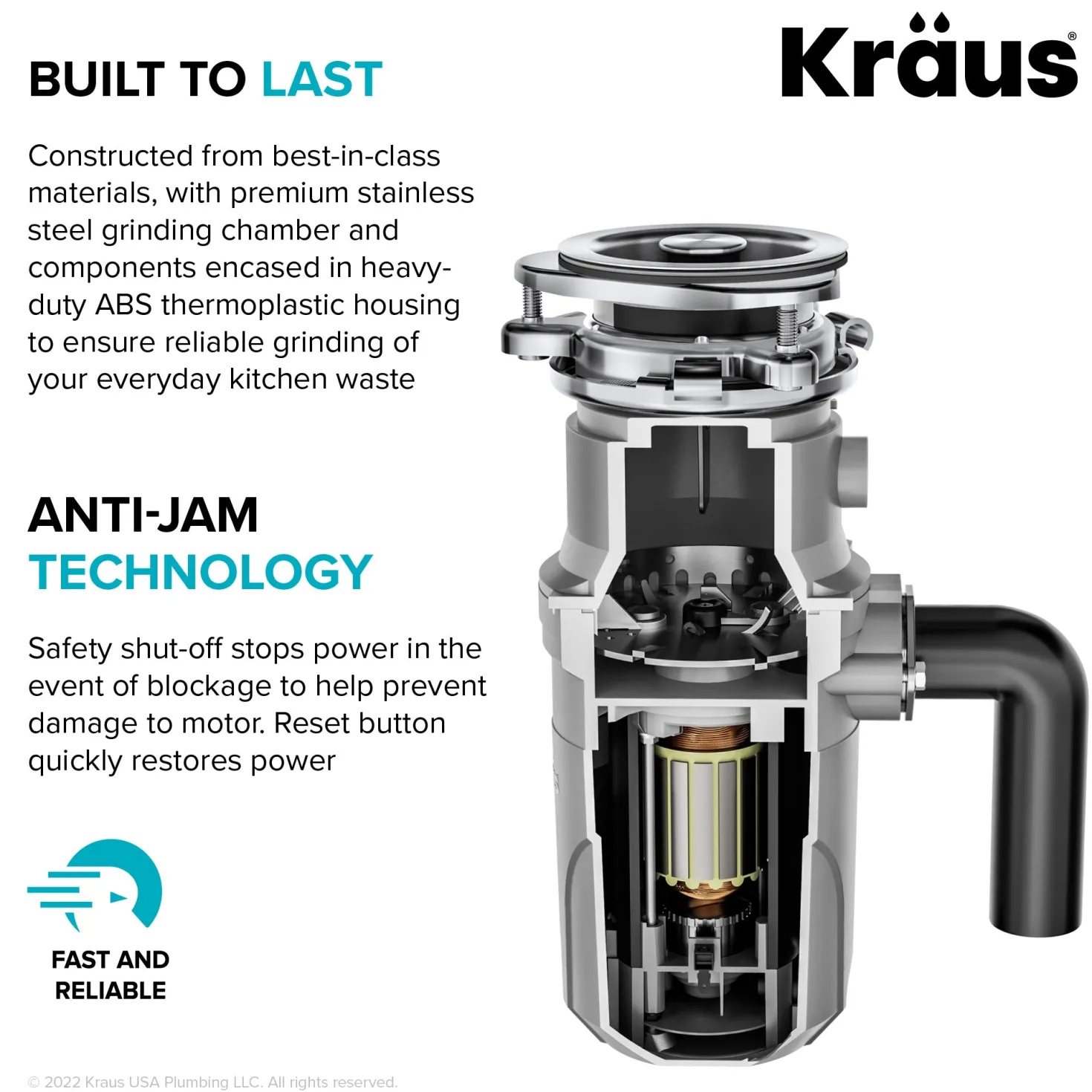 KRAUS WasteGuard High-Speed Ultra Quiet 1/2 HP Continuous Feed Garbage Disposal