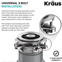 KRAUS WasteGuard High-Speed Ultra Quiet 1/2 HP Continuous Feed Garbage Disposal