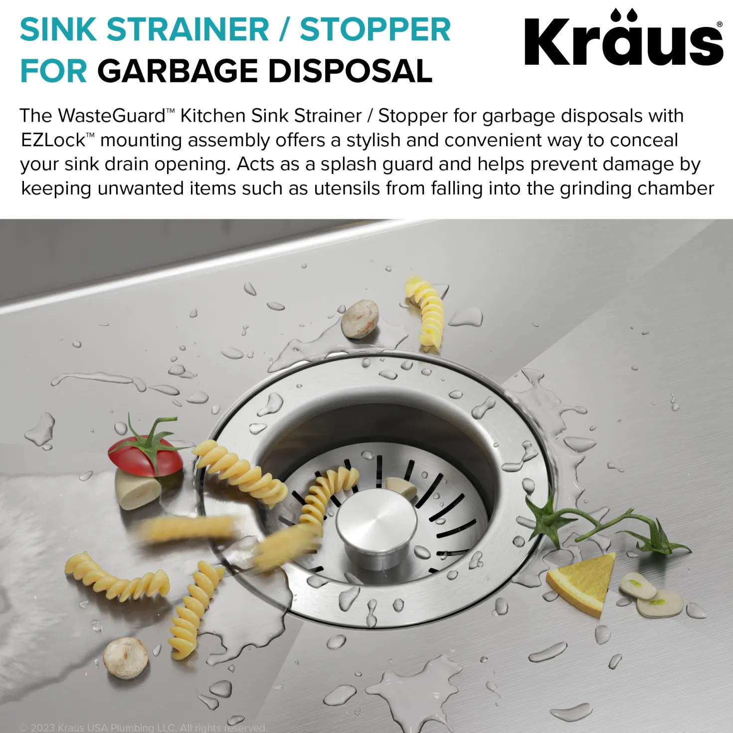 KRAUS WasteGuard Kitchen Sink Drain Stopper for Garbage Disposals with EZLock Mounting