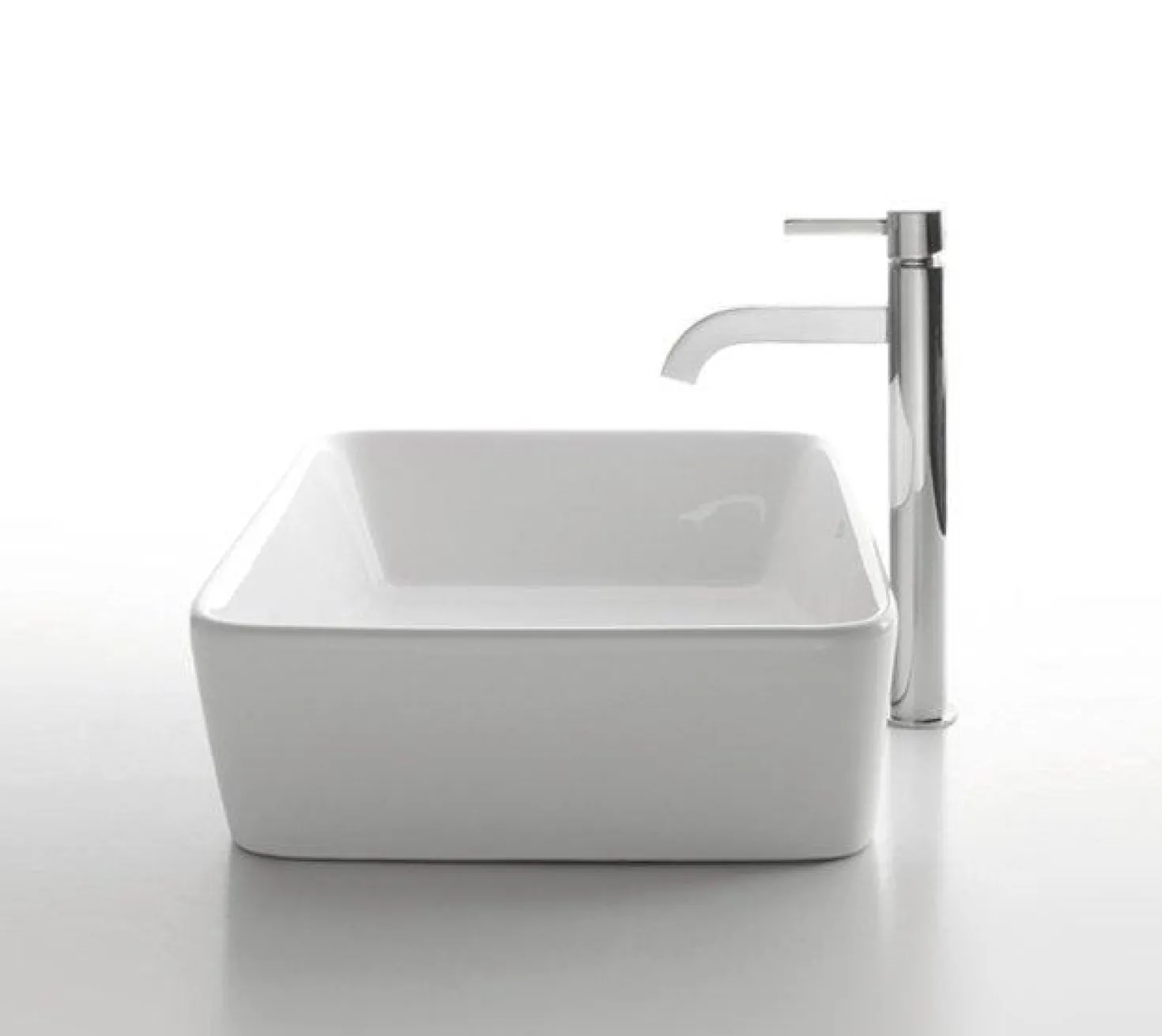 KRAUS White Rectangular Ceramic Sink and Ramus Faucet