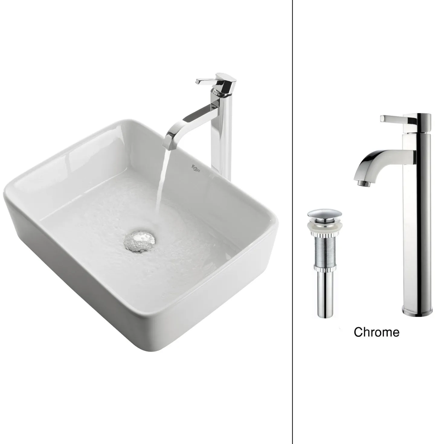 KRAUS White Rectangular Ceramic Sink and Ramus Faucet