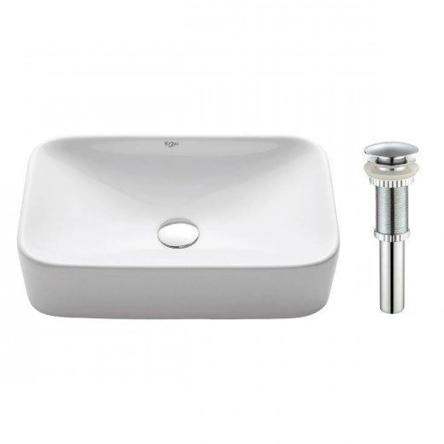 KRAUS White Rectangular Ceramic Bathroom Sink with Pop Up Drain
