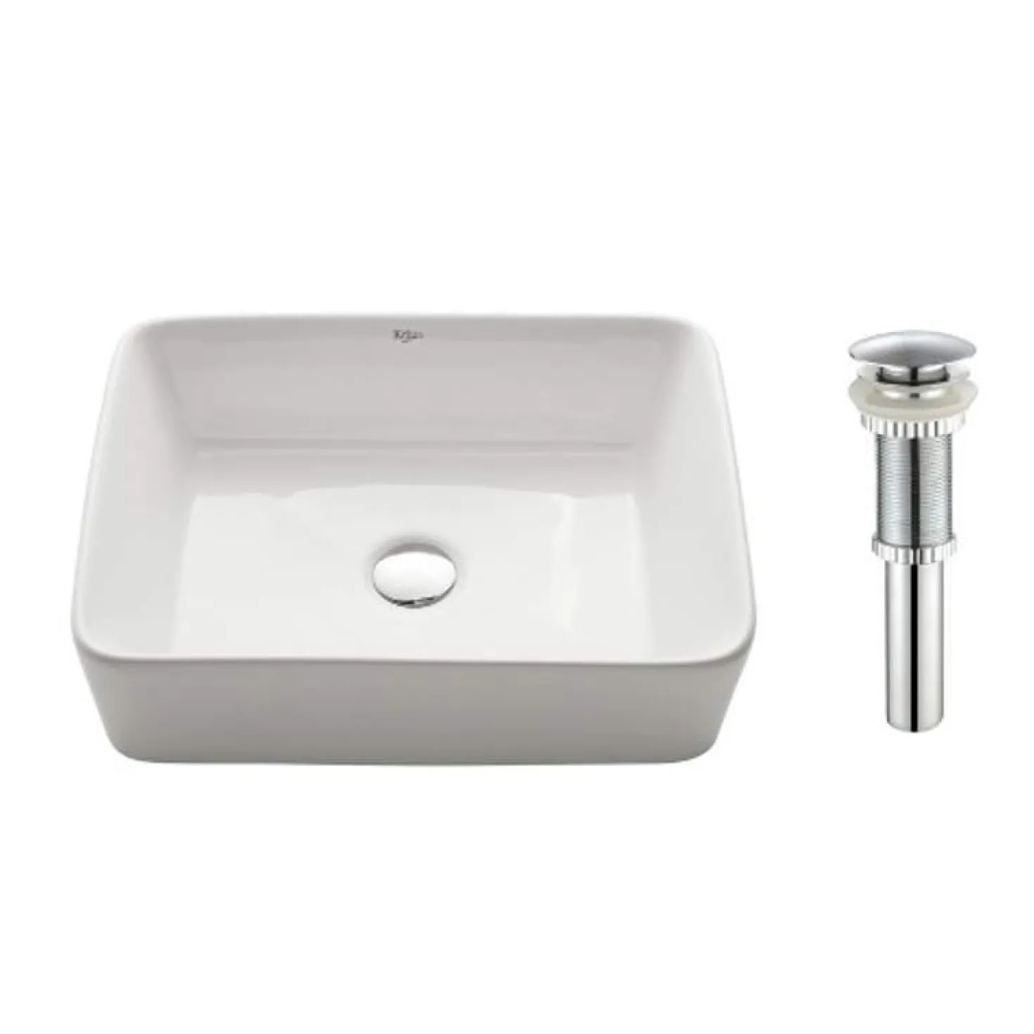 KRAUS White Rectangular Ceramic Bathroom Sink with Pop Up Drain