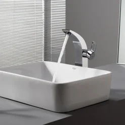 KRAUS White Rectangular Ceramic Bathroom Sink with Pop Up Drain