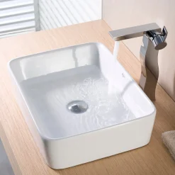 KRAUS White Rectangular Ceramic Bathroom Sink with Pop Up Drain