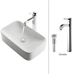 KRAUS White Rectangular Ceramic Sink and Ramus Faucet