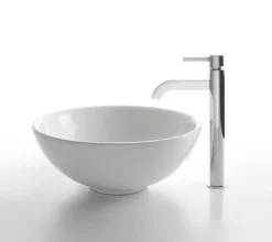 KRAUS White Round Ceramic Sink and Ramus Faucet