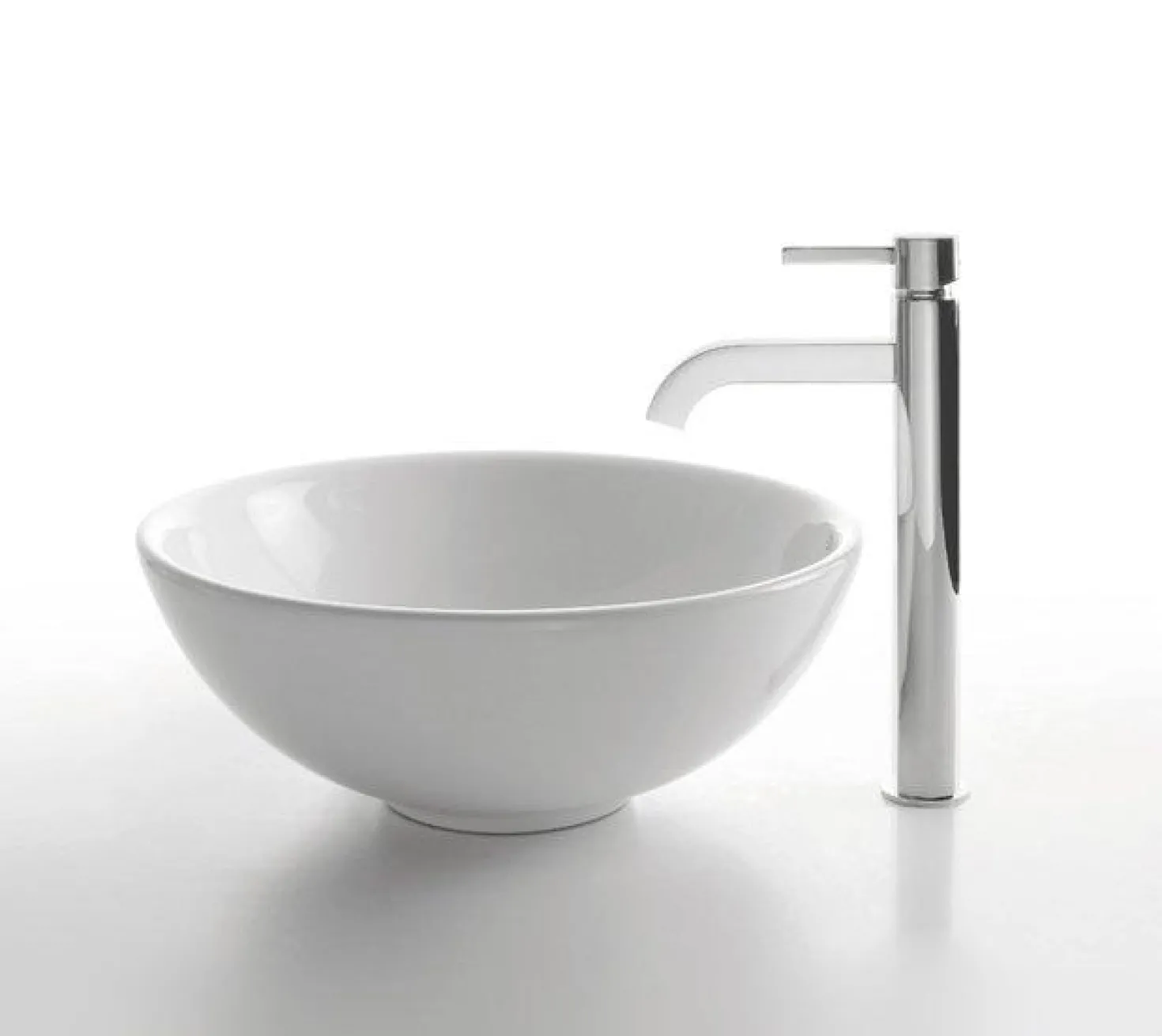 KRAUS White Round Ceramic Sink and Ramus Faucet