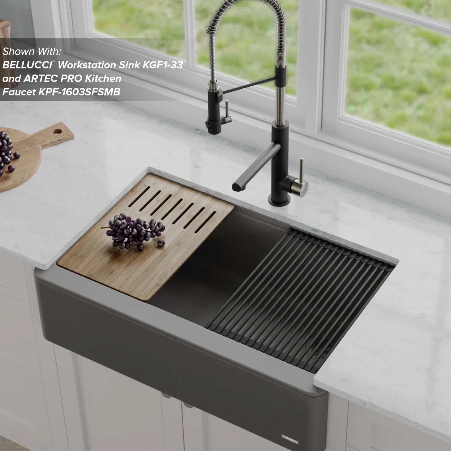 KRAUS Workstation Kitchen Sink Wood Grain Composite Cutting Board