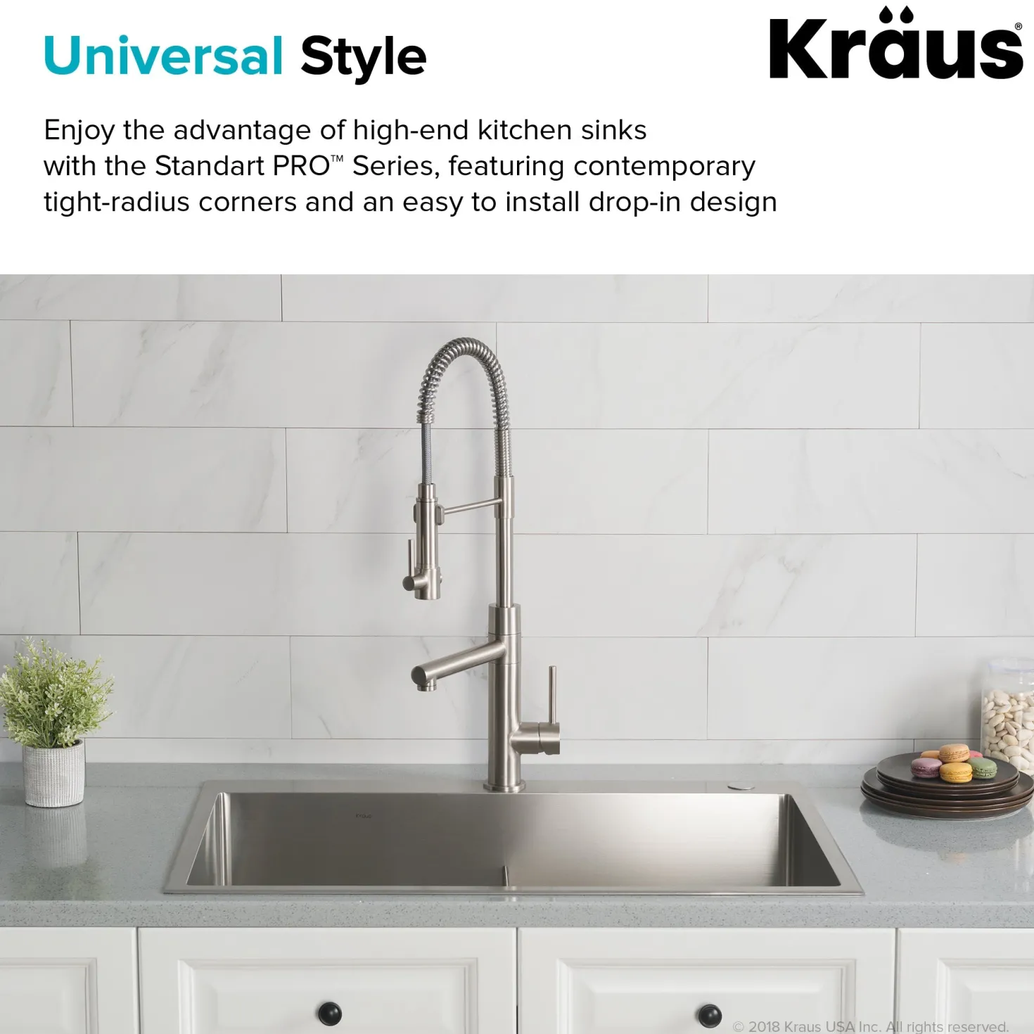 KRAUS 33 x 22 inch Standart PRO Drop-In 16 Gauge Double Bowl 2-Hole Stainless Steel Kitchen Sink
