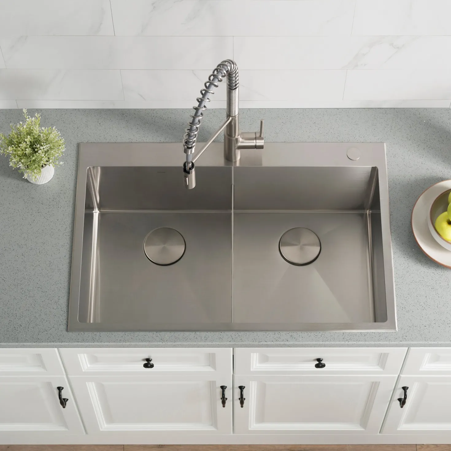 KRAUS 33 x 22 inch Standart PRO Drop-In 16 Gauge Double Bowl 2-Hole Stainless Steel Kitchen Sink