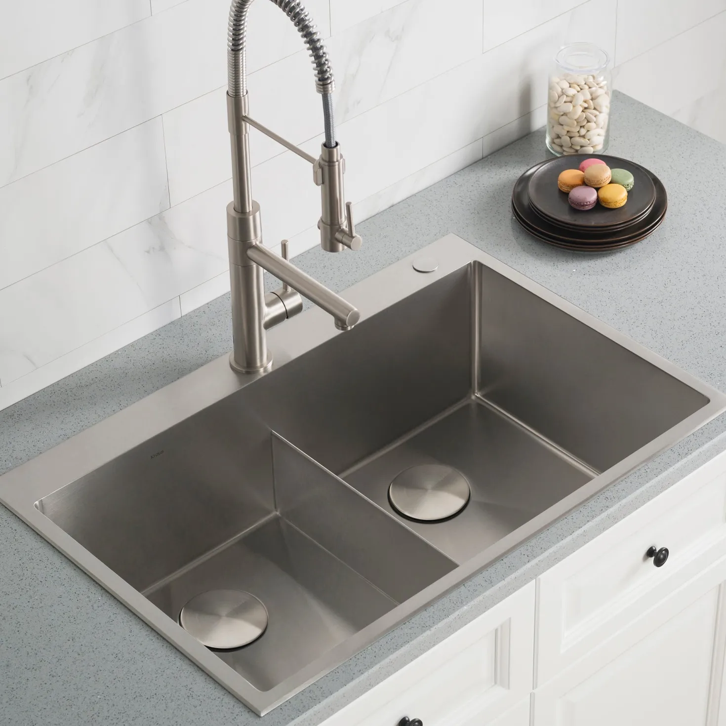 KRAUS 33 x 22 inch Standart PRO Drop-In 16 Gauge Double Bowl 2-Hole Stainless Steel Kitchen Sink