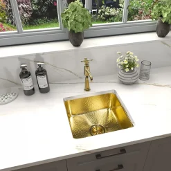 Matte Finish Hammered Brass 17" Undermount Bar Sink