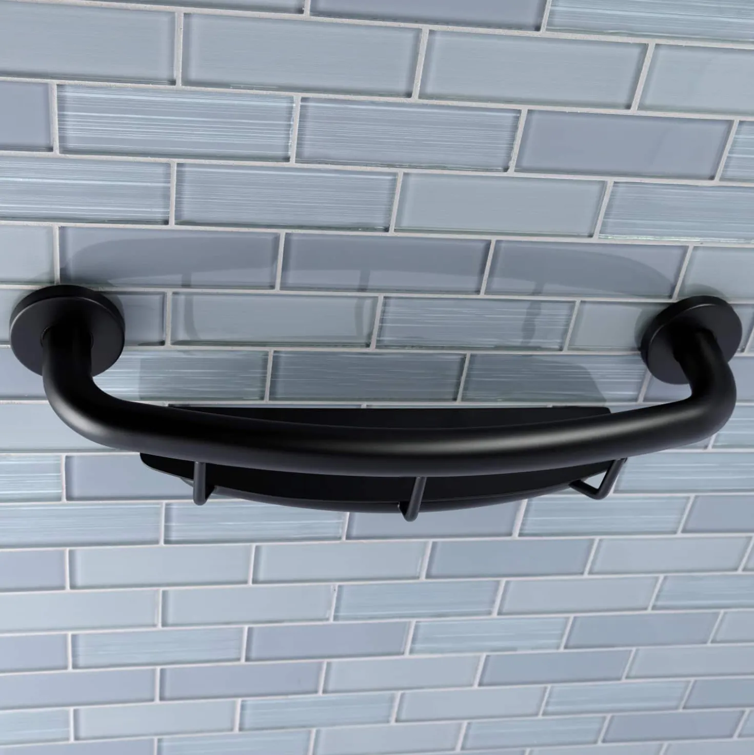 Meridian 18" Stainless Steel Grab Bar with Shelf in Matte Black