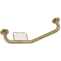 Meridian 10" x 12" Angled Grab Bar with Soap Dish in Brushed Brass