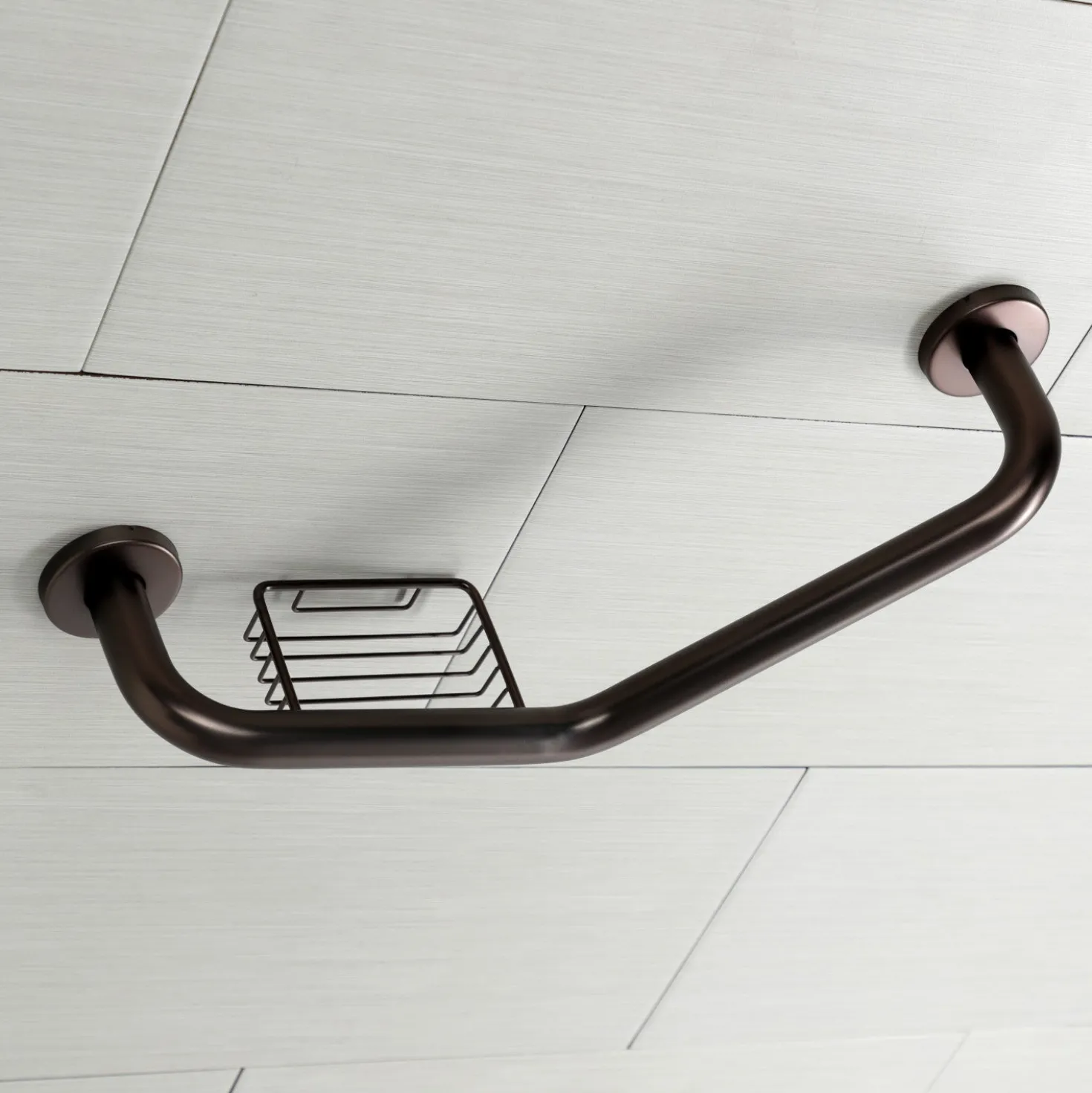 Meridian 10" x 12" Angled Grab Bar with Soap Dish in Oil Rubbed Bronze