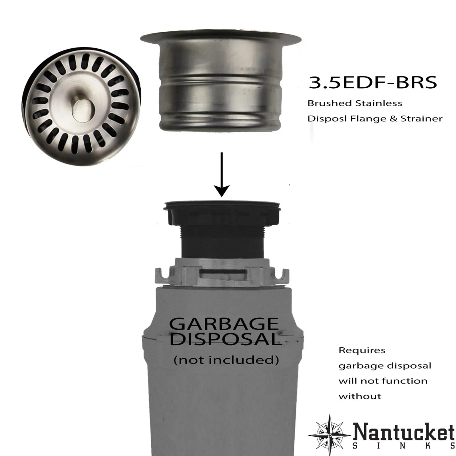 Nantucket Sink 3.5-Inch Extended Flange Disposal Kitchen Drain