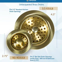 Nantucket Sinks 2 3/4" Bar Sink Drain in Unlacquered Brass