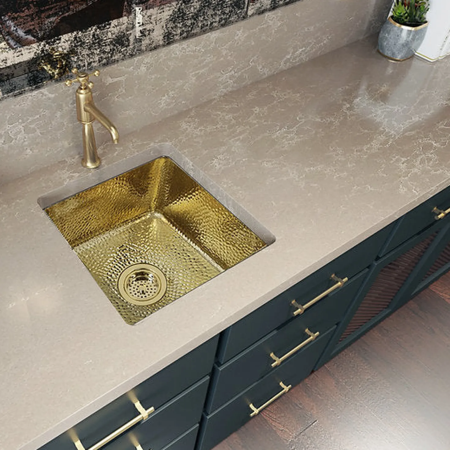 Nantucket Sinks Bright Hammered Brass 17" Undermount Bar Sink