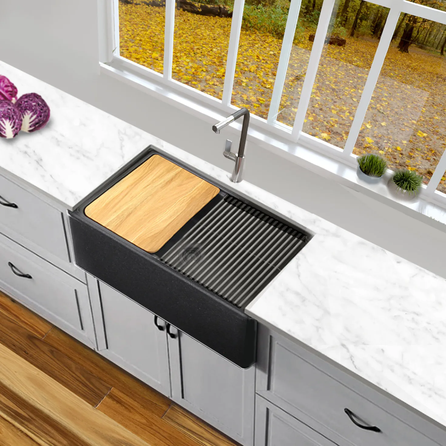 Nantucket Sinks 30" Composite Farmhouse Sink | Metallic Black