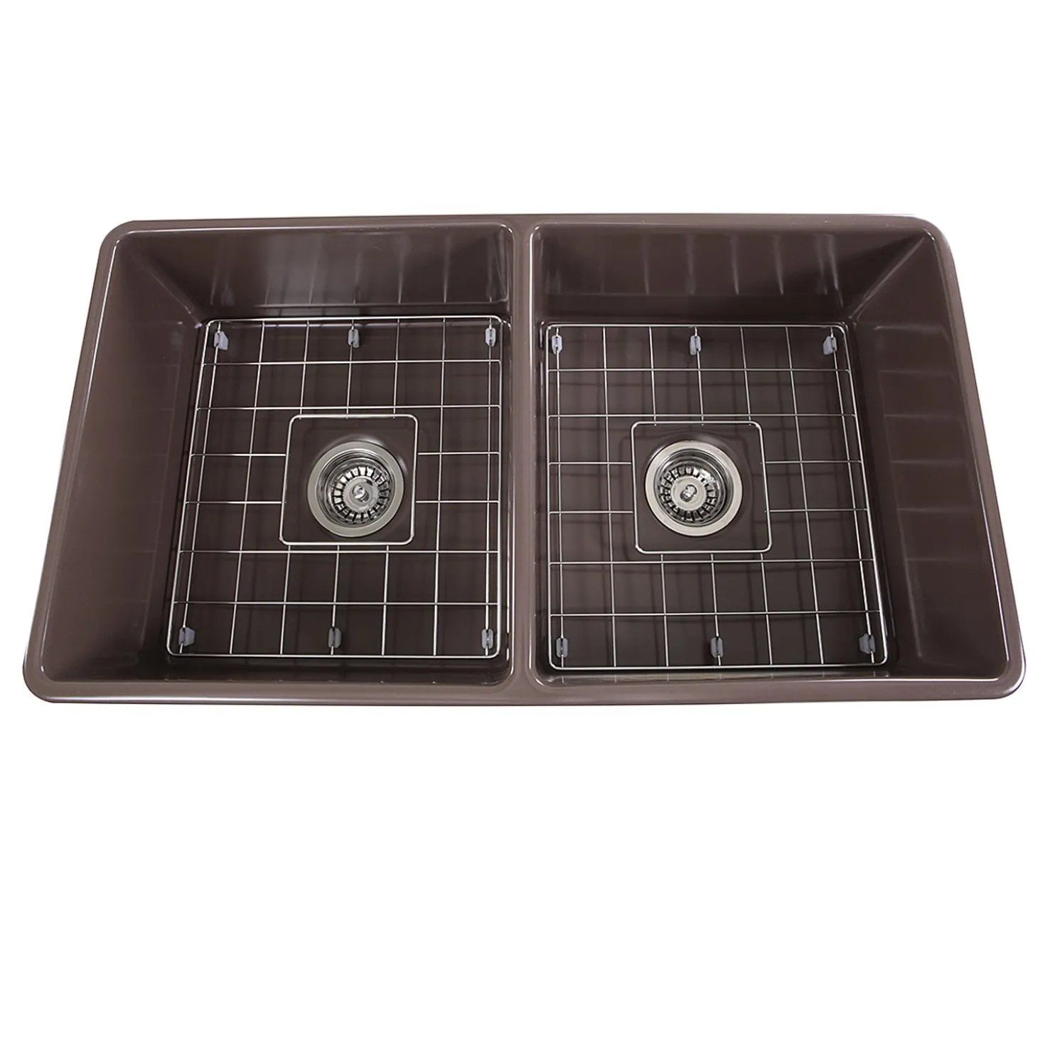 Nantucket Sinks 33" Double Bowl Coffee Brown Farmhouse Fireclay Kitchen Sink T-FCFS33CB-DBL