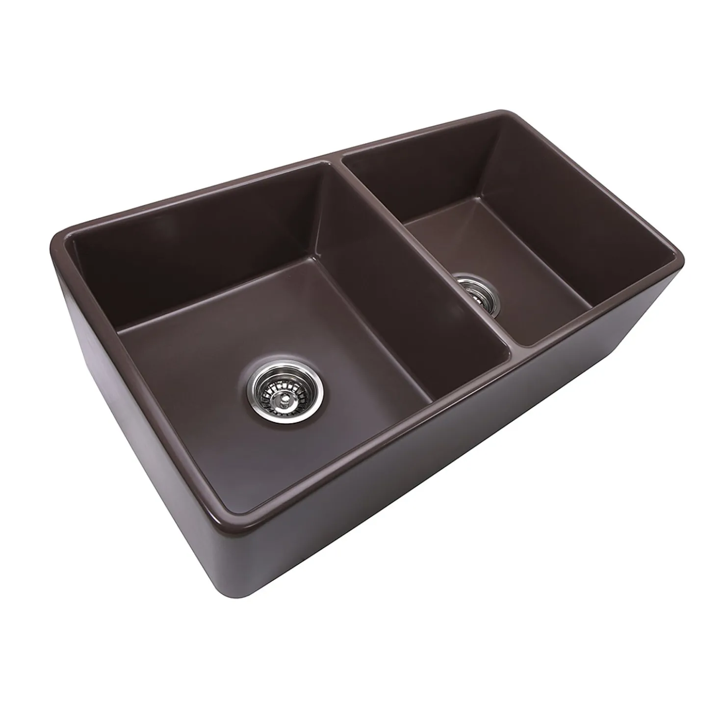 Nantucket Sinks 33" Double Bowl Coffee Brown Farmhouse Fireclay Kitchen Sink T-FCFS33CB-DBL