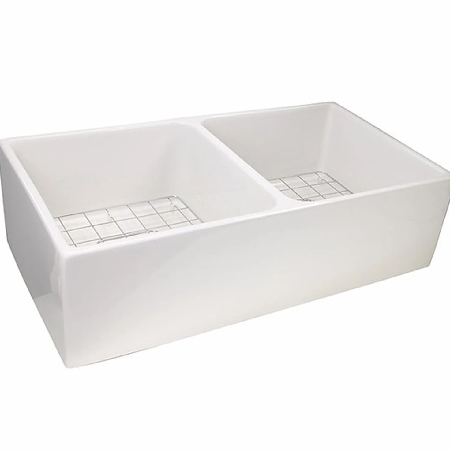 Nantucket Sinks 36" Double Bowl Farmhouse Fireclay Sink with Drains and Grids
