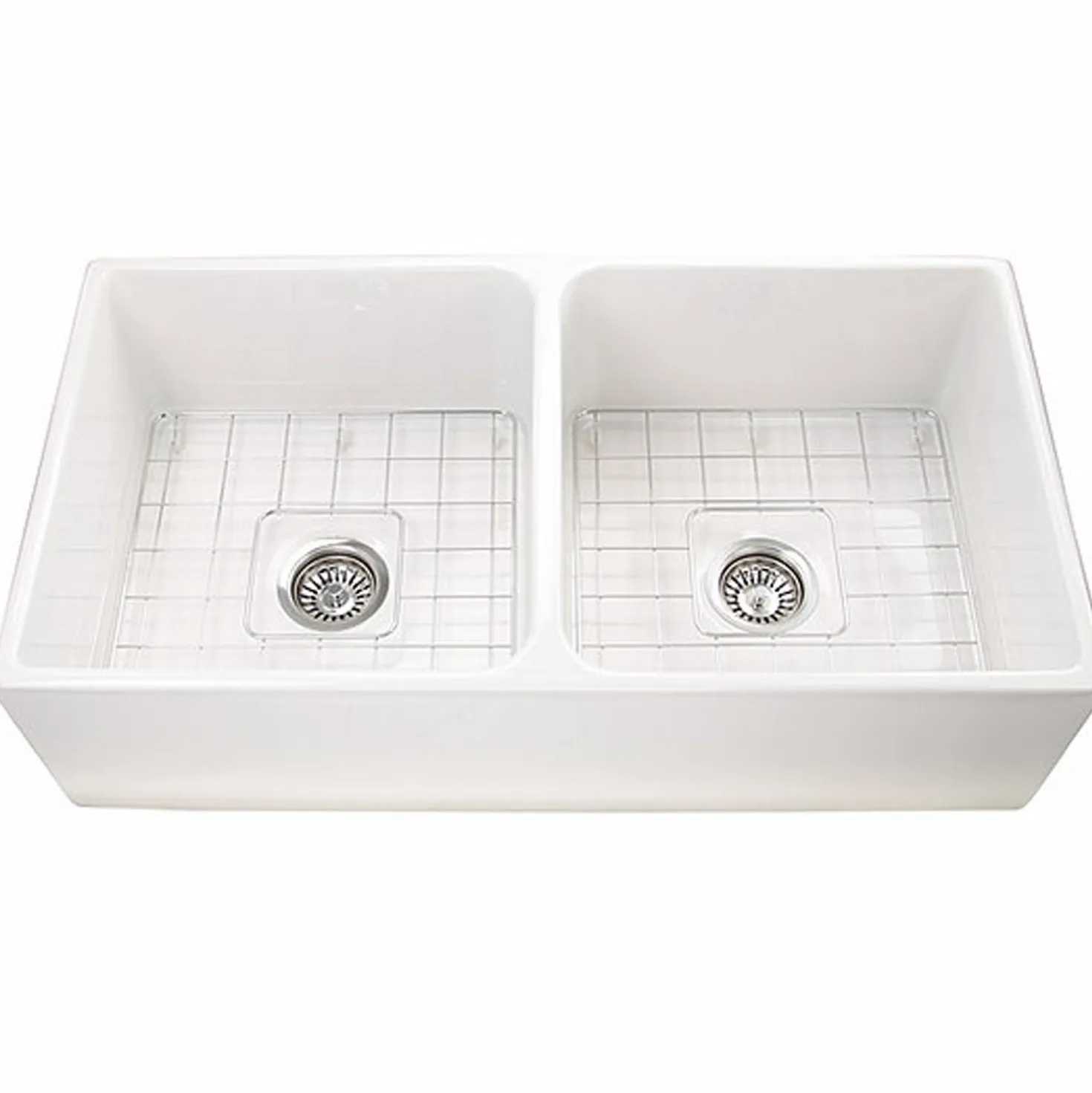 Nantucket Sinks 36" Double Bowl Farmhouse Fireclay Sink with Drains and Grids