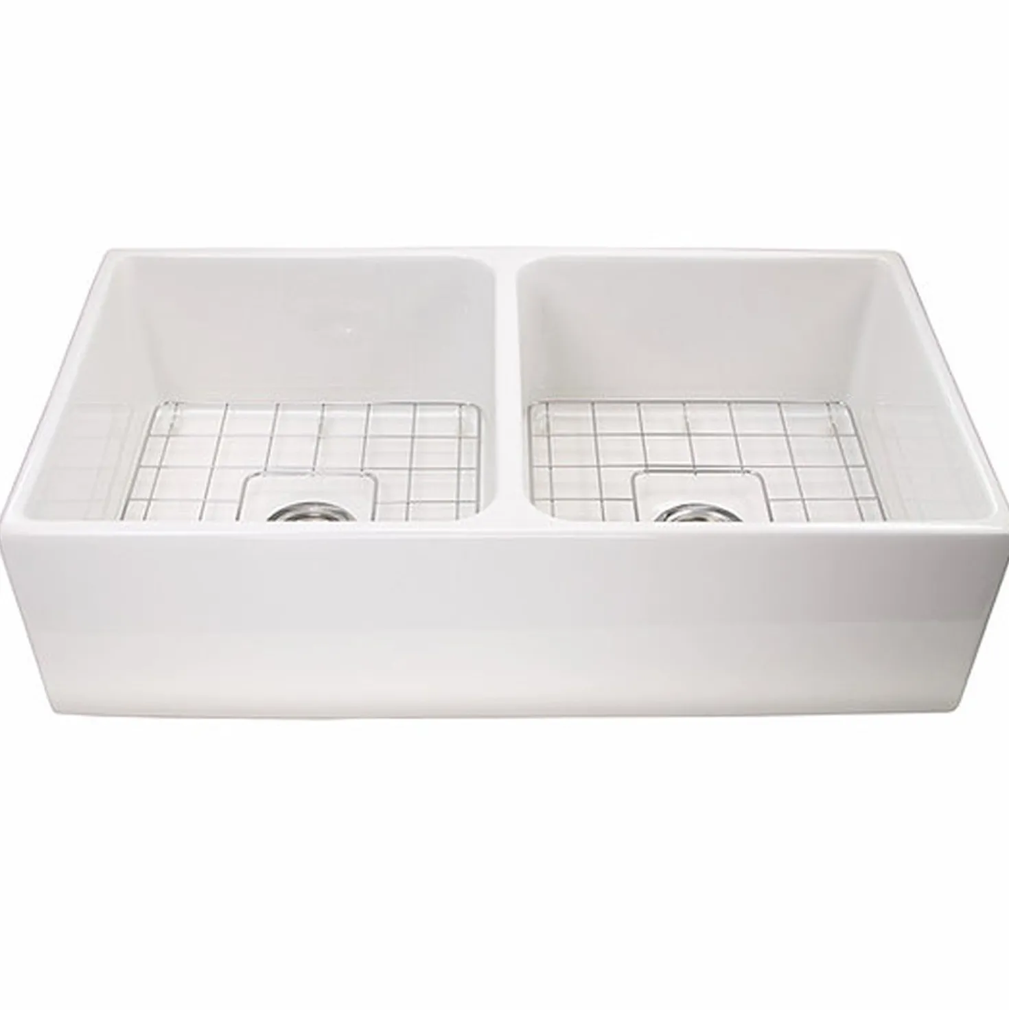 Nantucket Sinks 36" Double Bowl Farmhouse Fireclay Sink with Drains and Grids