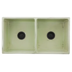 Nantucket Sinks Double Bowl Farmhouse Fireclay Sink with Shabby Green Finish