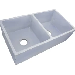 Nantucket Sinks Double Bowl Farmhouse Fireclay Sink with Shabby Sugar Finish