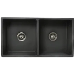 Nantucket Sinks Double Bowl Farmhouse Fireclay Sink with Concrete Finish