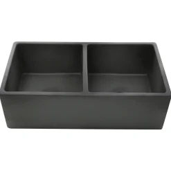 Nantucket Sinks Double Bowl Farmhouse Fireclay Sink with Concrete Finish