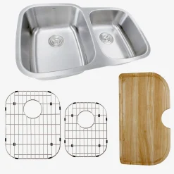 Nantucket Sinks 60/40 Double Bowl 16 Gauge Kitchen Sink with Cutting Board, Grids and Colander Drains
