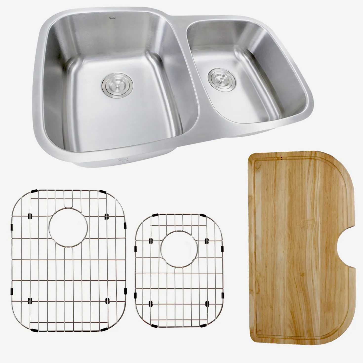 Nantucket Sinks 60/40 Double Bowl 16 Gauge Kitchen Sink with Cutting Board, Grids and Colander Drains