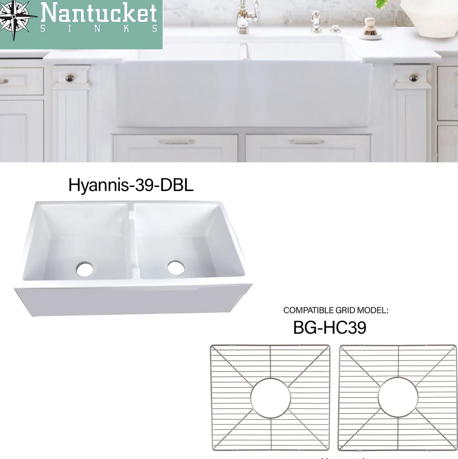 Nantucket Sinks Farmhouse Apron Fireclay Sink Hyannis-39-DBL