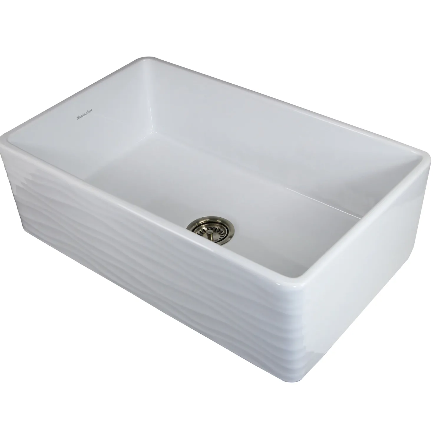 Nantucket Sinks 33" Farmhouse Fireclay Sink with Waves Apron