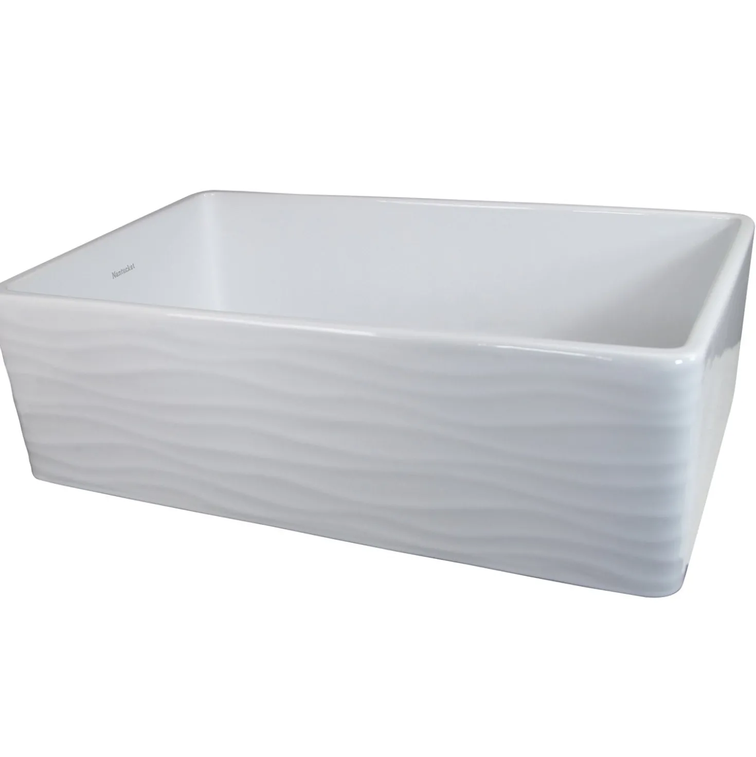 Nantucket Sinks 33" Farmhouse Fireclay Sink with Waves Apron