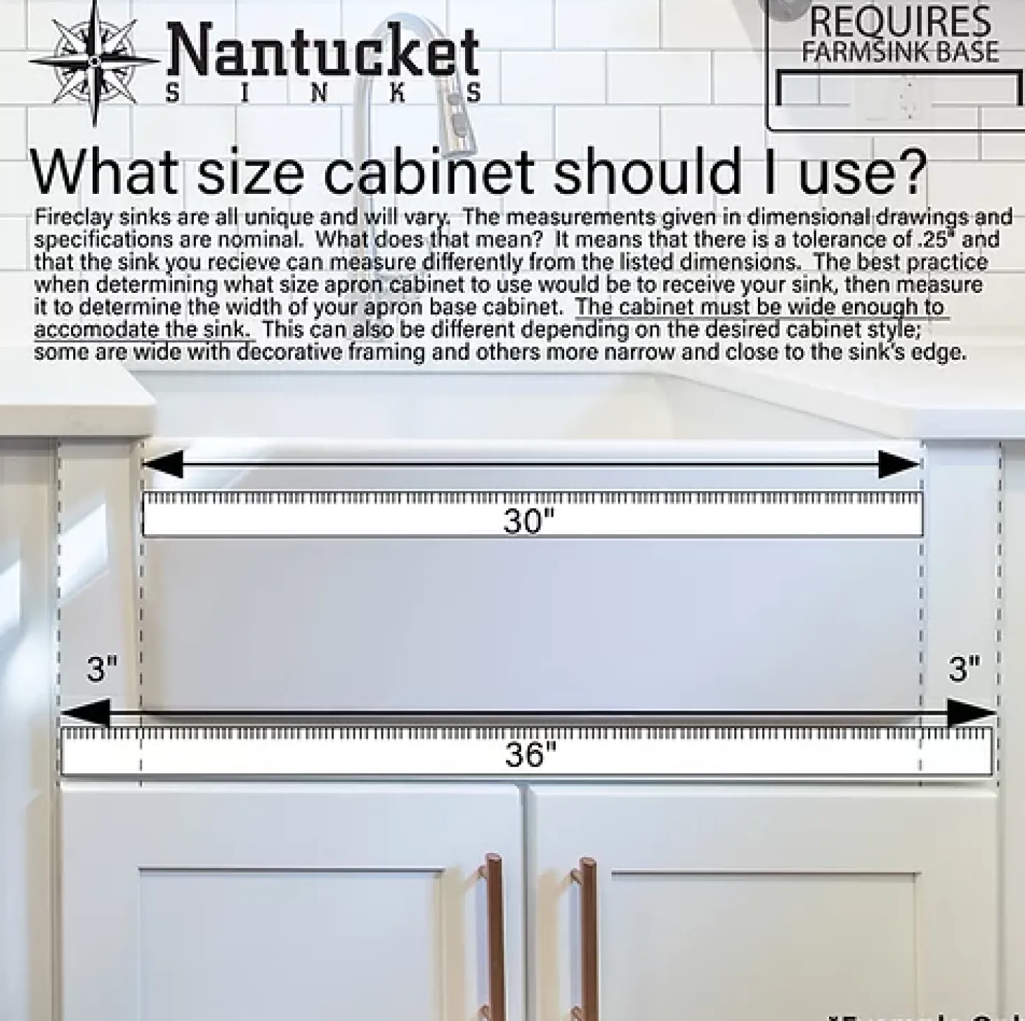 Nantucket Sinks 33" Farmhouse Fireclay Sink with Filigree Apron
