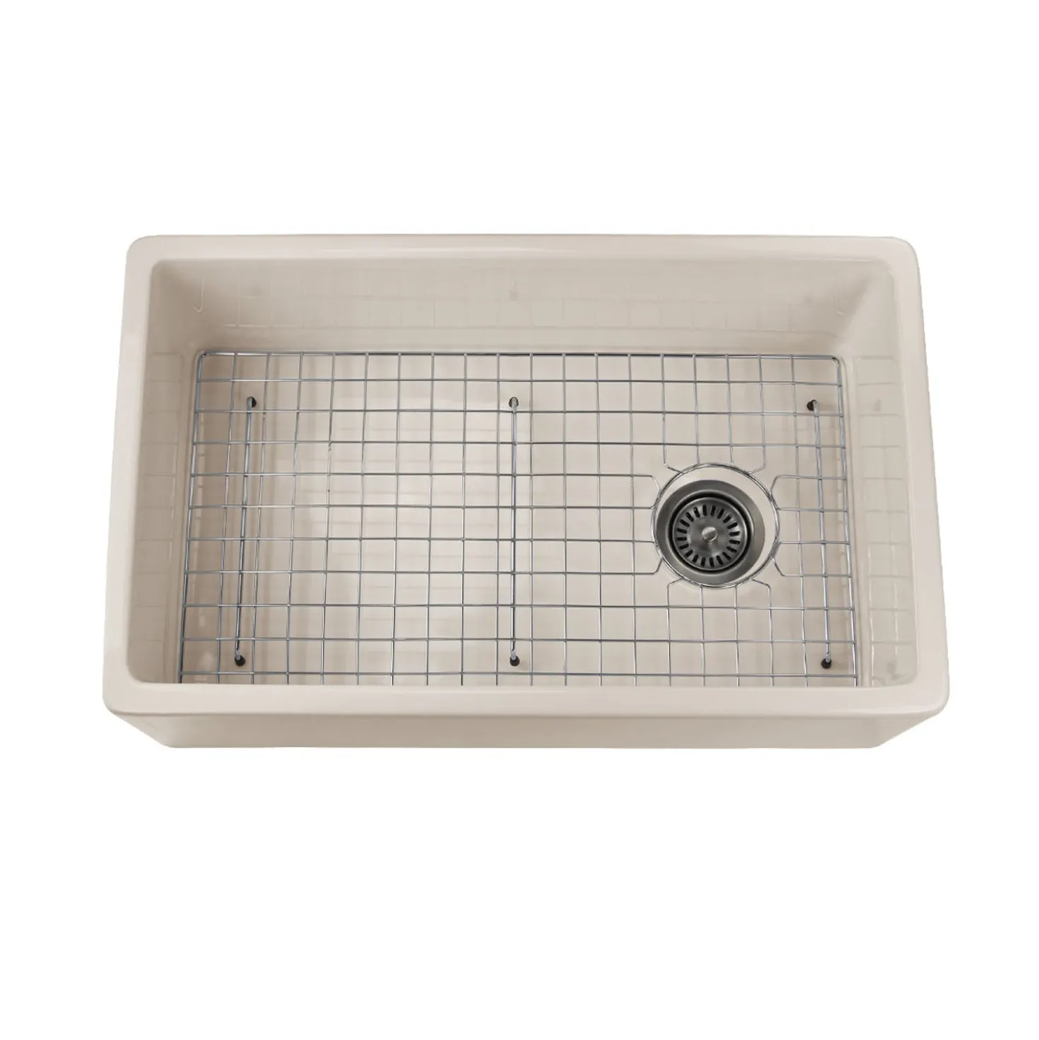 Nantucket Sinks 30" Fireclay Farmhouse Sink Offset Drain with Grid